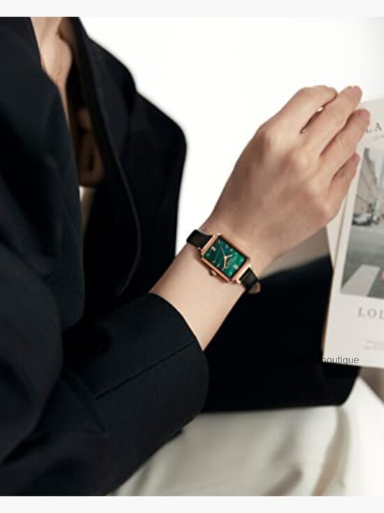 Dainty Malachite Dial Wrist Watch with Leather Strap, Elegant Gift main image 6